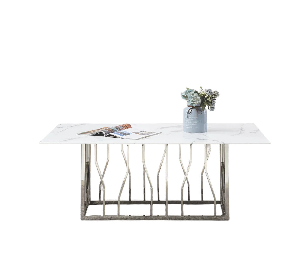 Table basse PORTOFINO plateau en verre effet marbré 120x70x45 cm