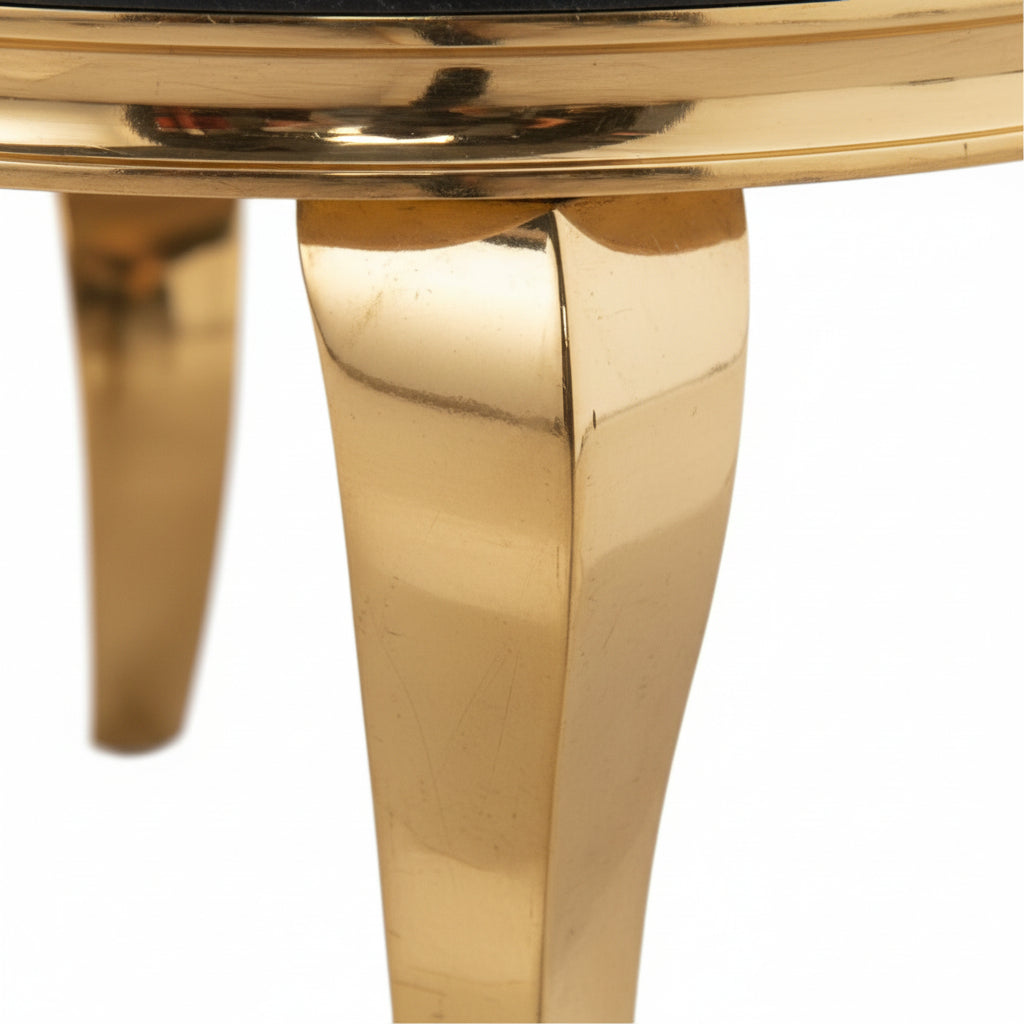 Table basse ronde baroque Gold et plateau en verre MARBRE NOIR de 80 cm