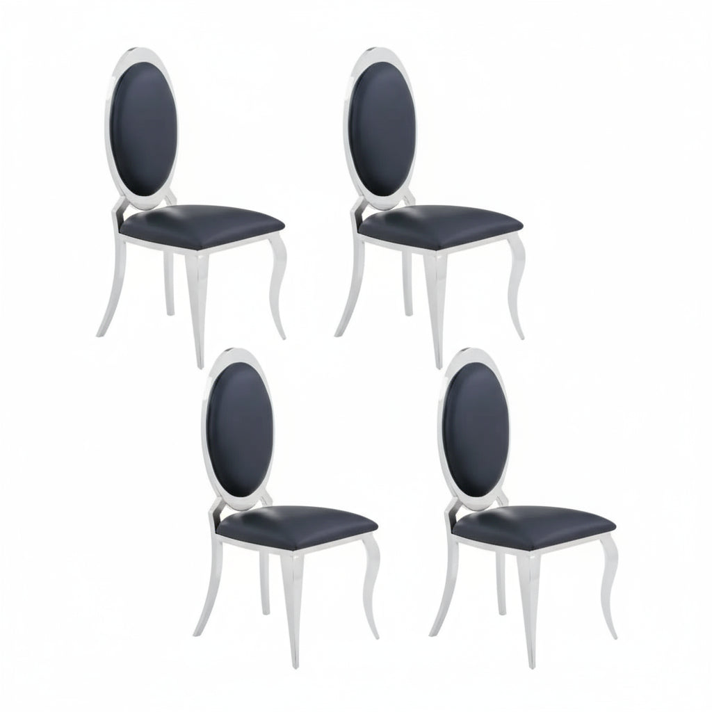 Lot de 4 chaises ANGEL baroque Chrome simili cuir noir