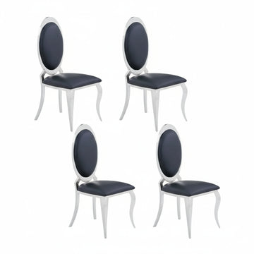 Lot de 4 chaises ANGEL baroque Chrome simili cuir noir