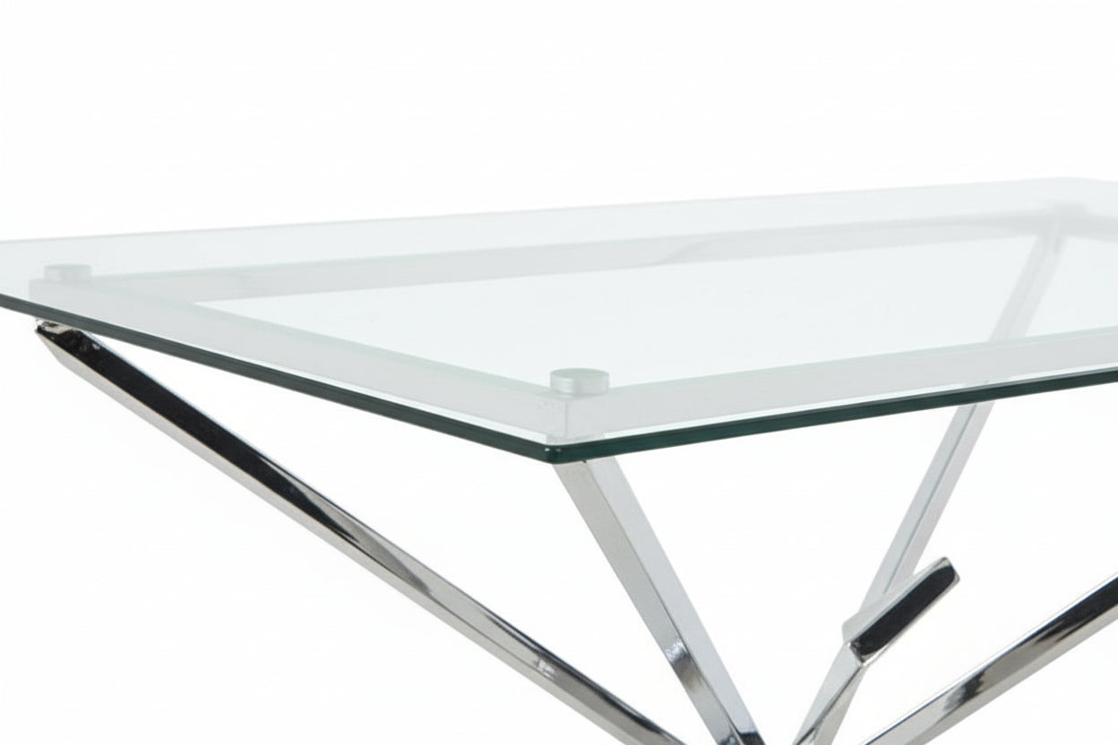 Table à Manger en Verre Transparent & Chrome – 150×90×75 cm – PYRAMIDE