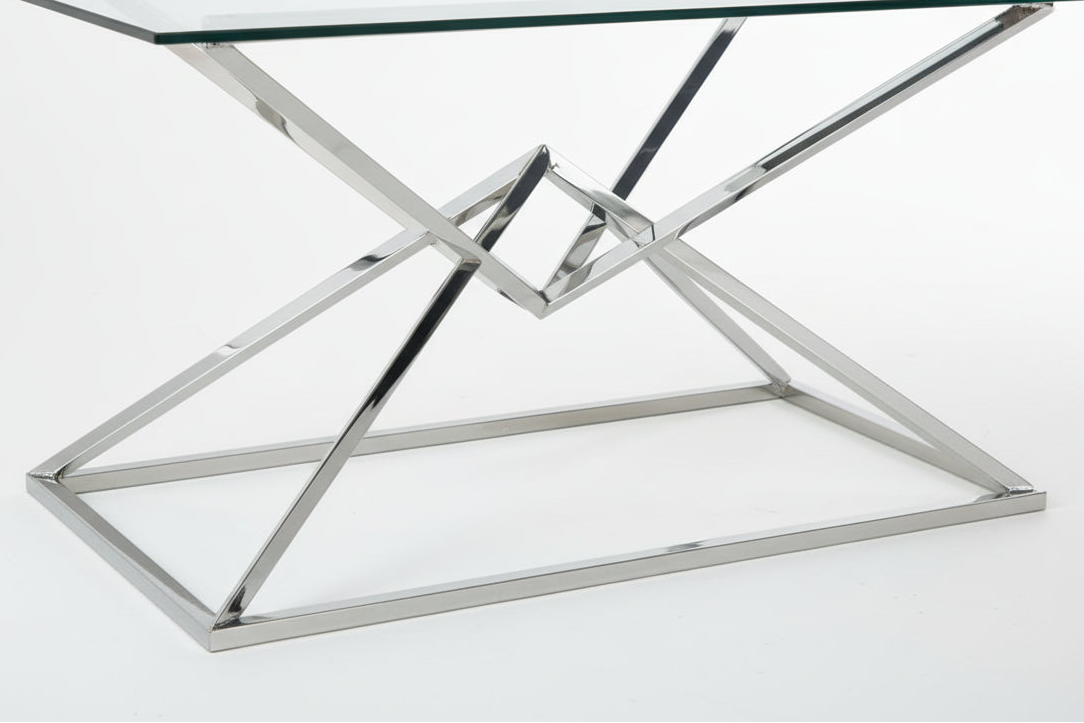 Table à Manger en Verre Transparent & Chrome – 150×90×75 cm – PYRAMIDE