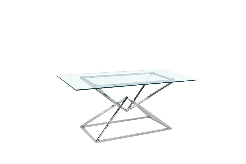 Table à Manger en Verre Transparent & Chrome – 150×90×75 cm – PYRAMIDE