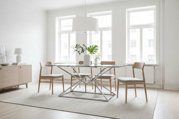 Table à Manger en Verre Transparent & Chrome – 150×90×75 cm – PYRAMIDE