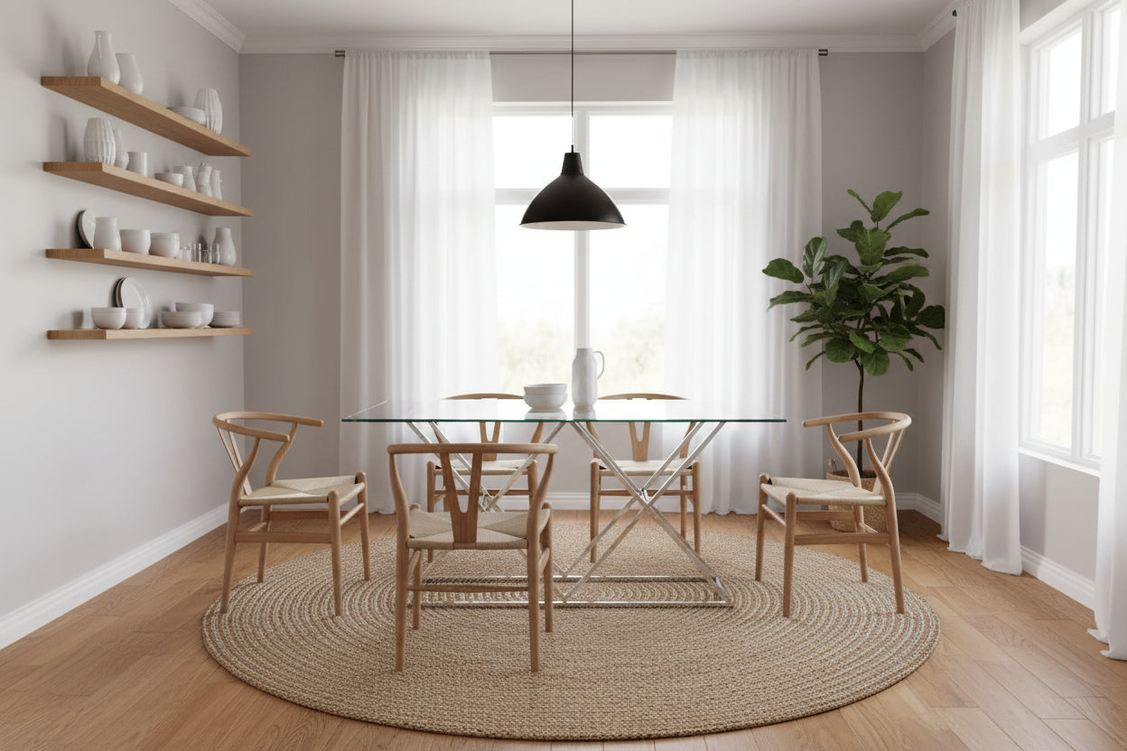Table à Manger Rectangulaire Verre Transparent  Chrome – 180×90×75 cm – TRIANGLE