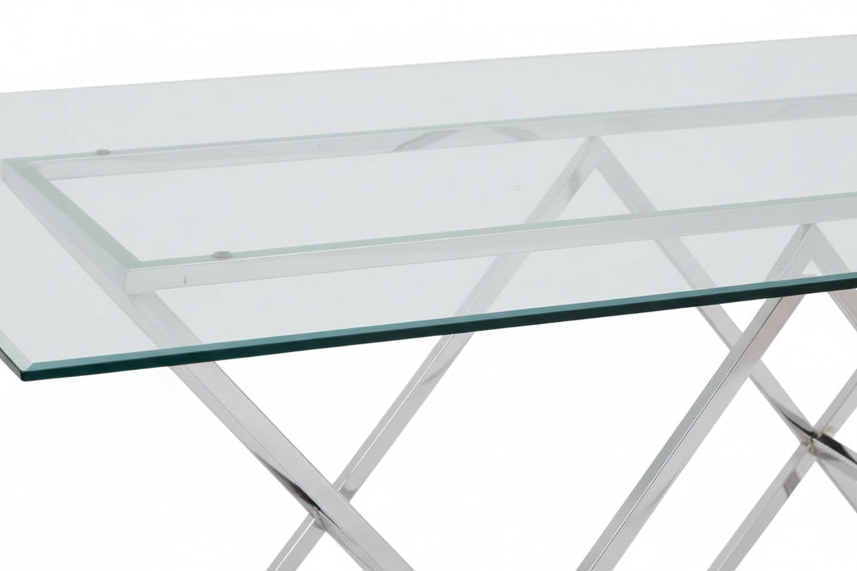 Table à Manger Rectangulaire Verre Transparent  Chrome – 180×90×75 cm – TRIANGLE