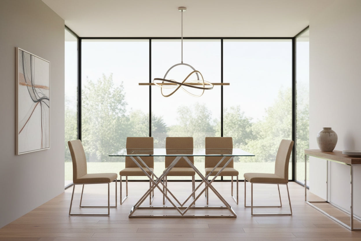 Table à Manger Rectangulaire Verre Transparent  Chrome – 180×90×75 cm – TRIANGLE