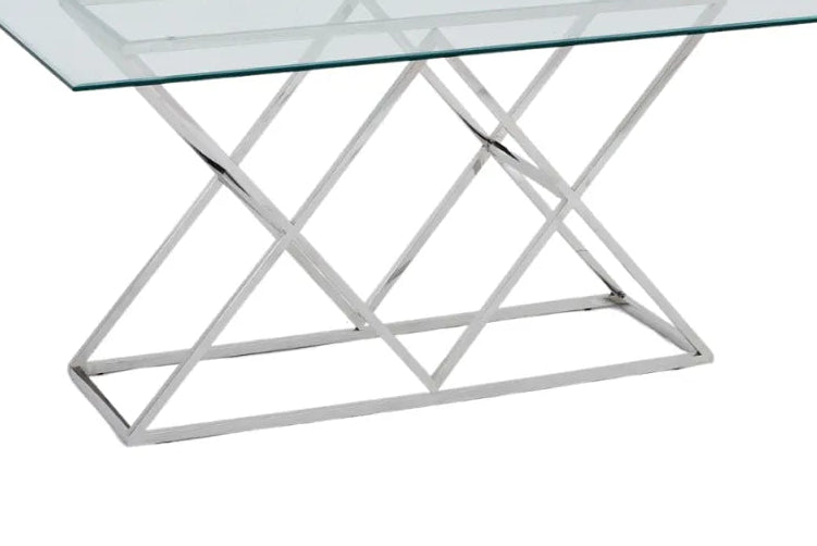 Table à Manger Rectangulaire Verre Transparent  Chrome – 180×90×75 cm – TRIANGLE