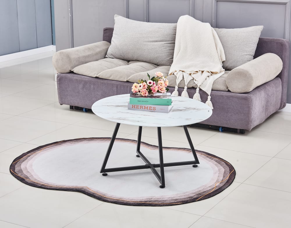 Table basse HELOISE Métal et plateau en verre 80x45 cm - Marbré blanc