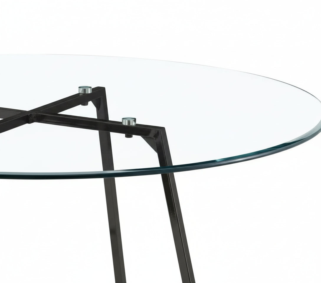 Table à Manger Ronde Verre Transparent Pieds Métal Noir D120x75cm - HELOISE#couleur_transparent