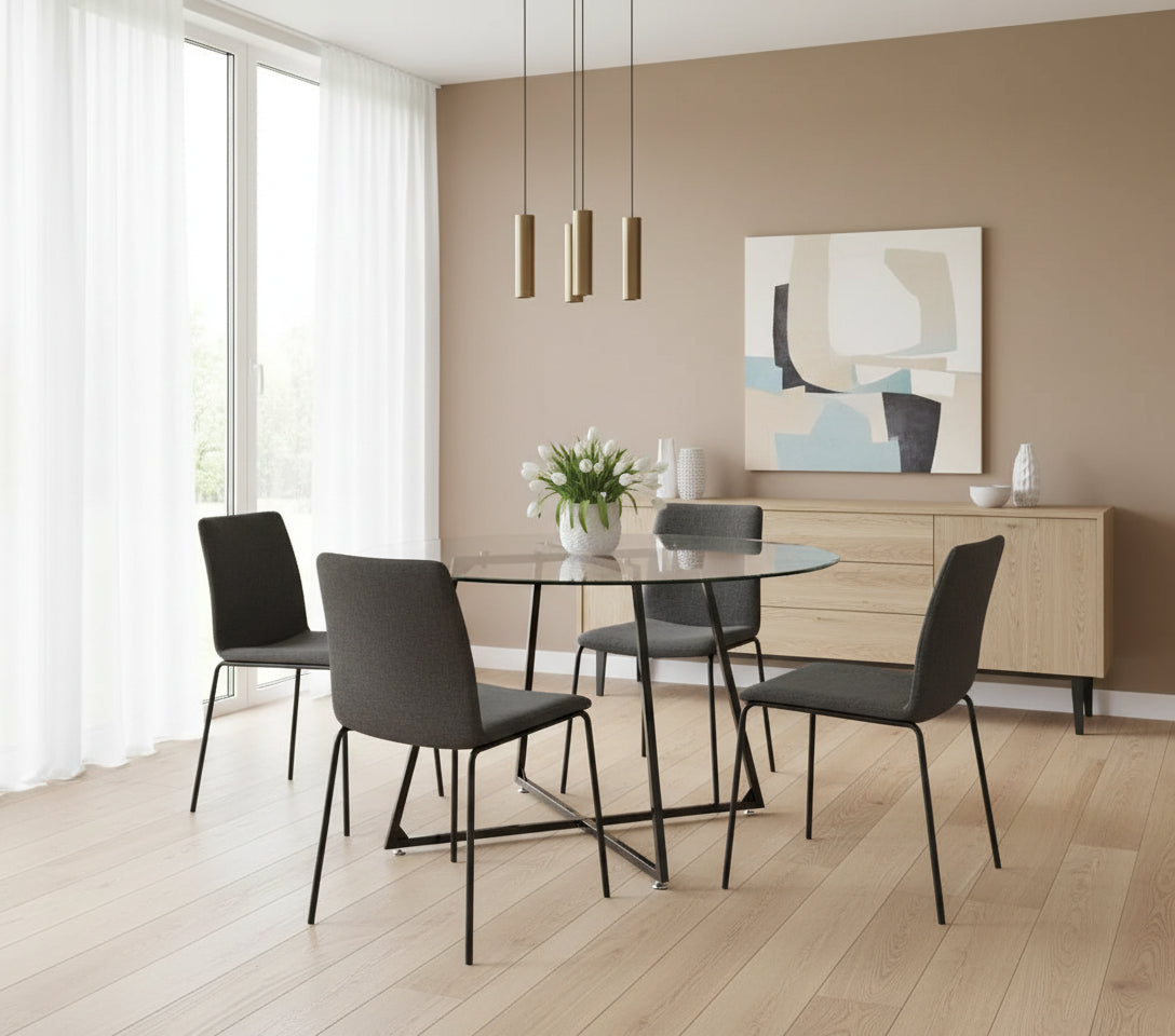 Table à Manger Ronde Verre Transparent Pieds Métal Noir D120x75cm - HELOISE#couleur_transparent