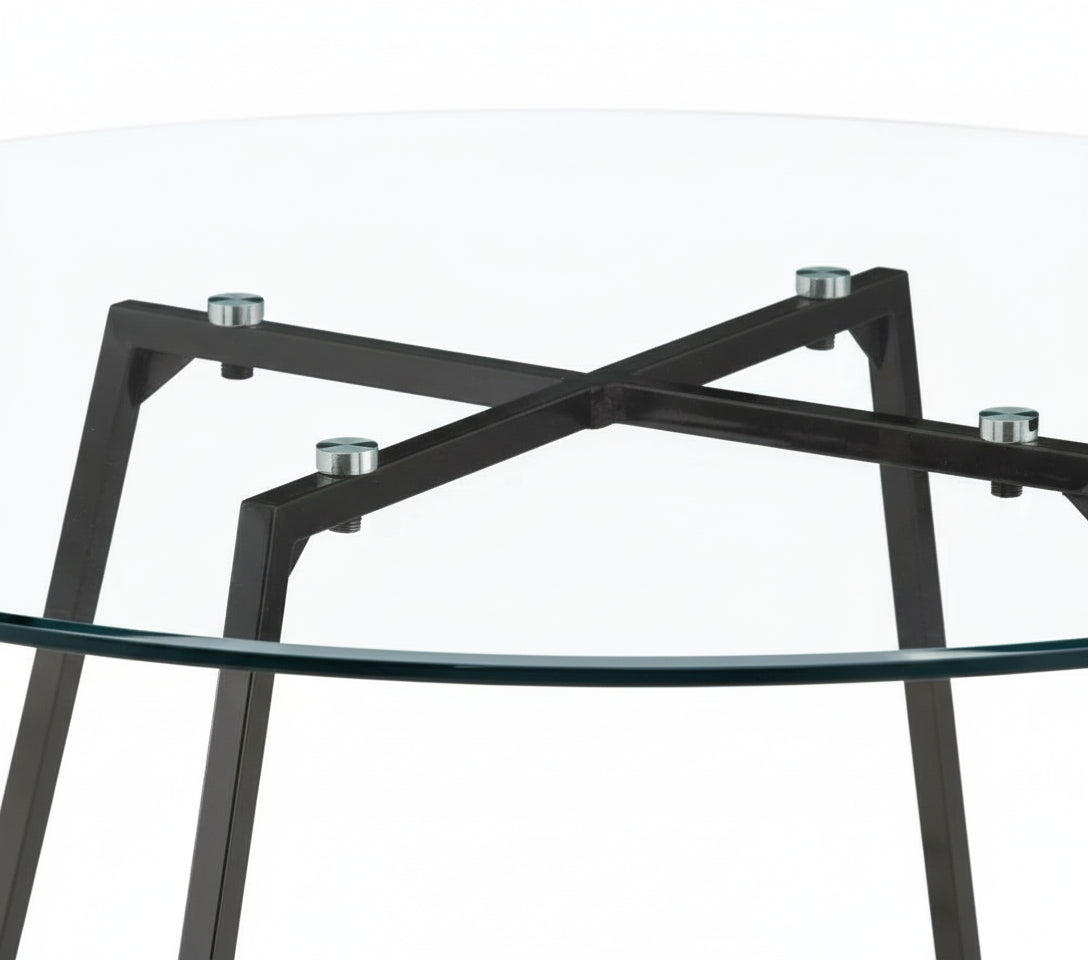 Table à Manger Ronde Verre Transparent Pieds Métal Noir D120x75cm - HELOISE#couleur_transparent