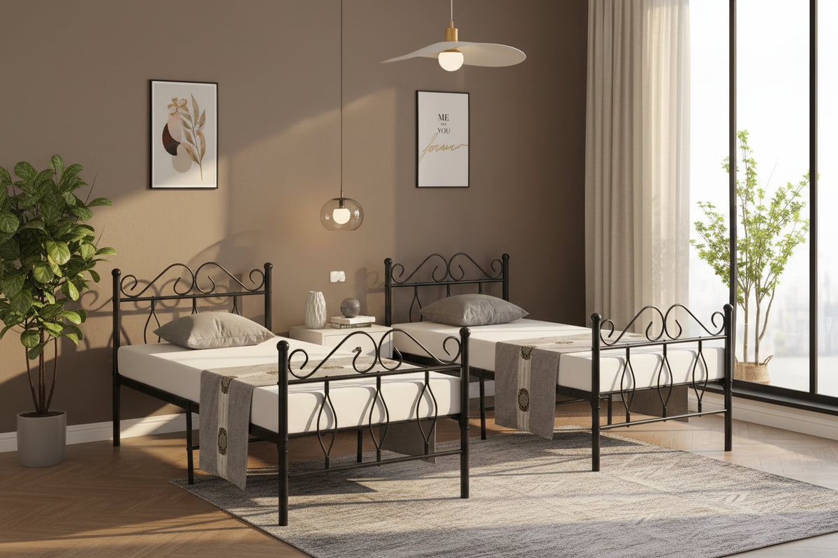 Lit 1 Place Noir JULIE 90X190CM Sommier Inclus