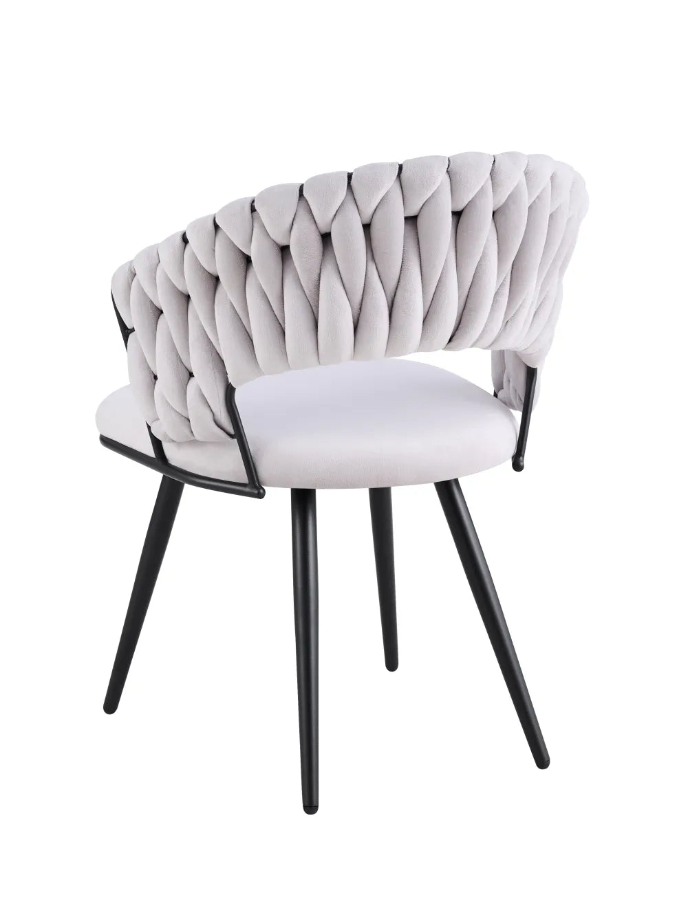 Lot 2 Chaises Salle à Manger Velours Gris Dossier Tressé Métal Noir CAROLINA