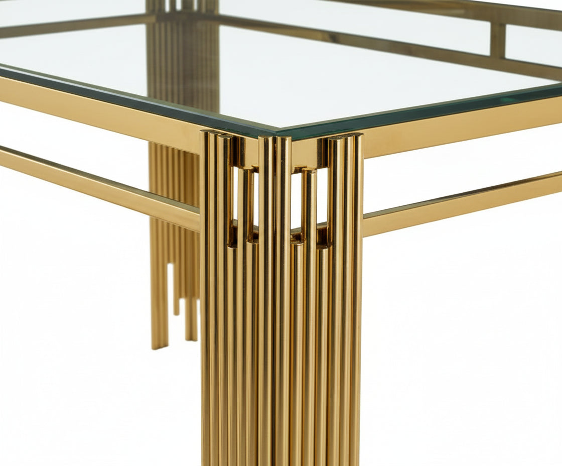 Table à manger Rectangulaire Gold Plateau en verre Transparent - 180x90x75 cm - FLUTE