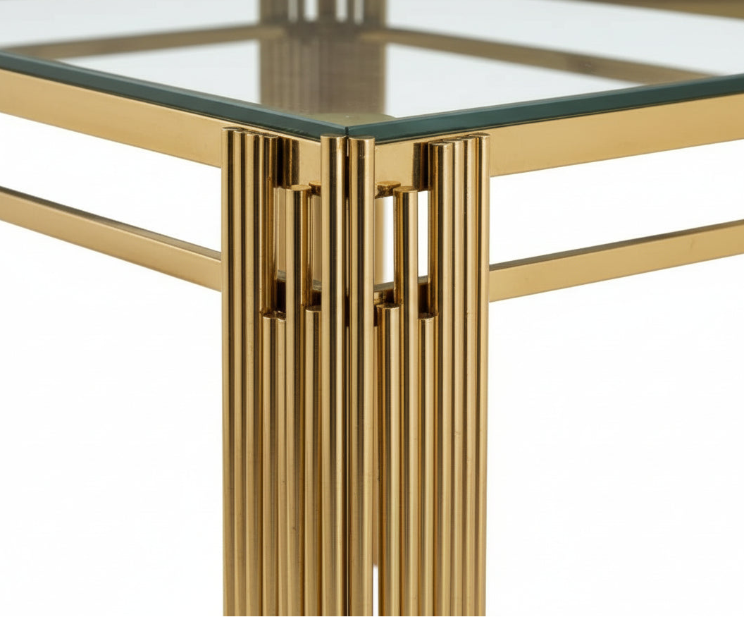 Table à manger Rectangulaire Gold Plateau verre Transparent - 150x90x75 cm - FLUTE
