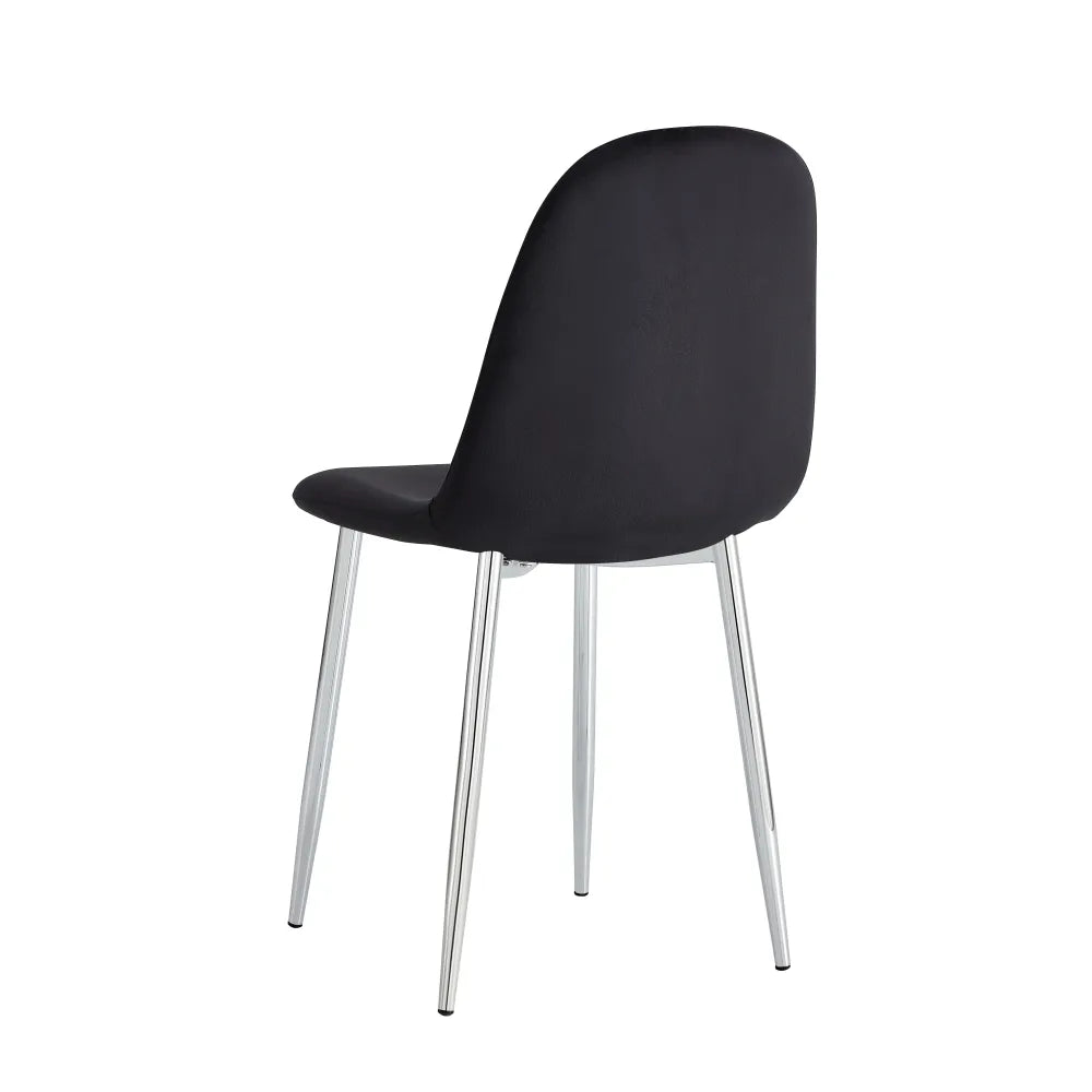 Lot de 4 Chaises Scandinaves Velours Noir Pieds Chrome 43,5x40x87cm