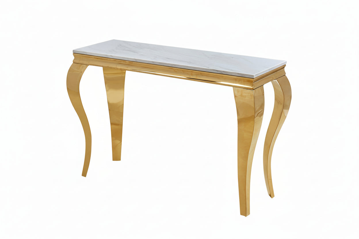 Console gold verre marbré blanc 110x50x85 cm BAROQUE