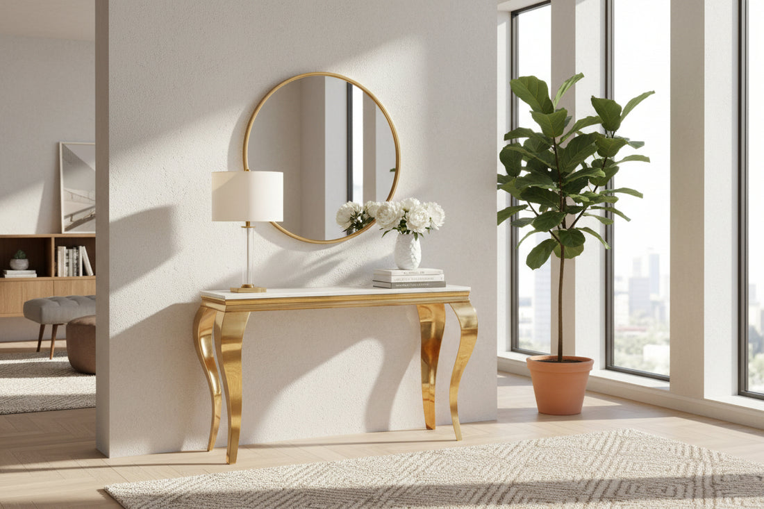 Console gold verre marbré blanc 110x50x85 cm BAROQUE