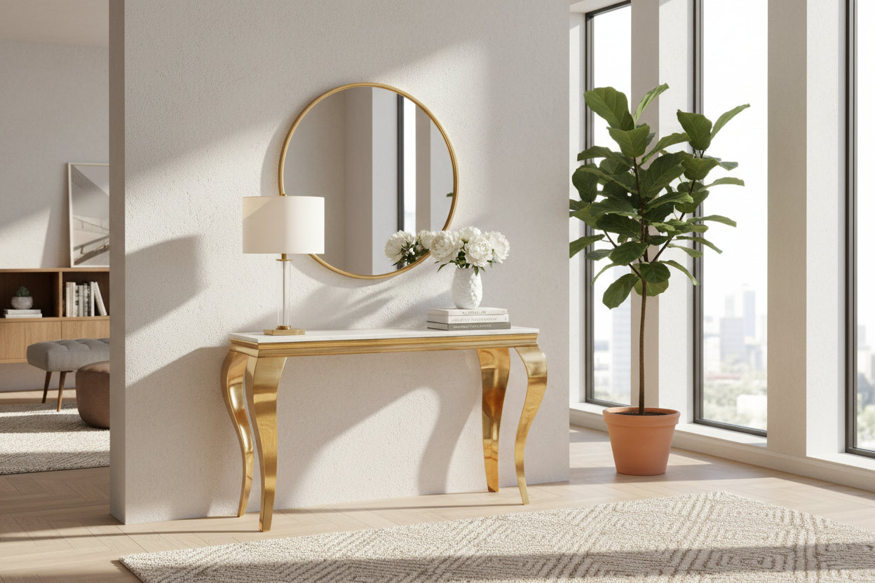 Console gold verre marbré blanc 110x50x85 cm BAROQUE