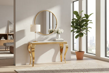 Console gold verre marbré blanc 110x50x85 cm BAROQUE