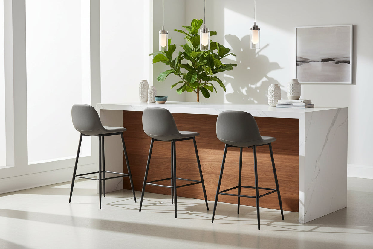 Lot 2 Tabourets de Bar Scandinave Velours Anthracite Pieds Métal Noir