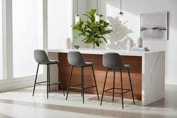 Lot 2 Tabourets de Bar Scandinave Velours Anthracite Pieds Métal Noir