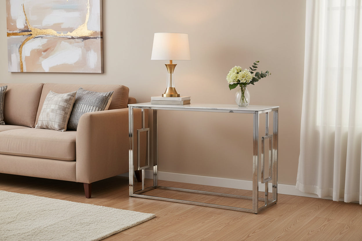 Console Chrome Marbré Blanc 120x40x78 cm SOPHIE