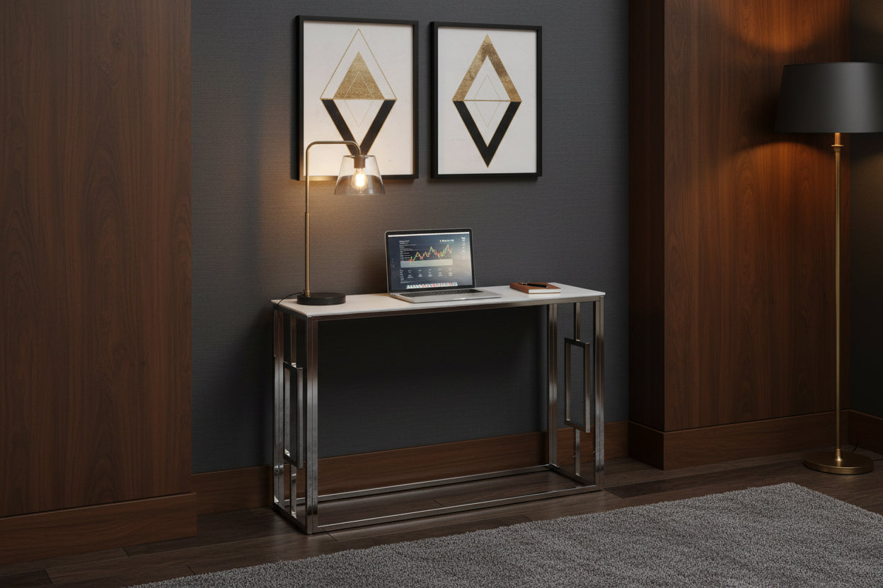 Console Chrome Marbré Blanc 120x40x78 cm SOPHIE