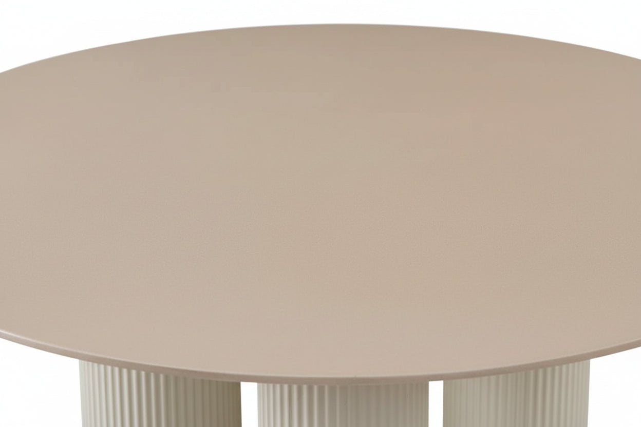Table repas ronde céramique beige brillant 120 cm pieds beiges – ANAIS