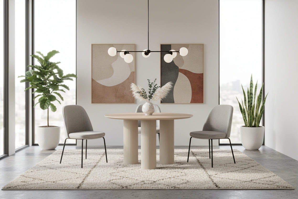 Table repas ronde céramique beige brillant 120 cm pieds beiges – ANAIS