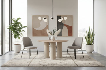 Table repas ronde céramique beige brillant 120 cm pieds beiges – ANAIS