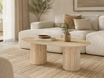 Table Basse Ovale Céramique Travertin Brillant 120x60 cm – KEYSHA