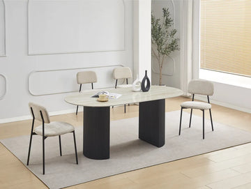 Table à Manger Céramique Travertin Brillant Métal Noir 180 cm 6-8 Personnes – ANNA
