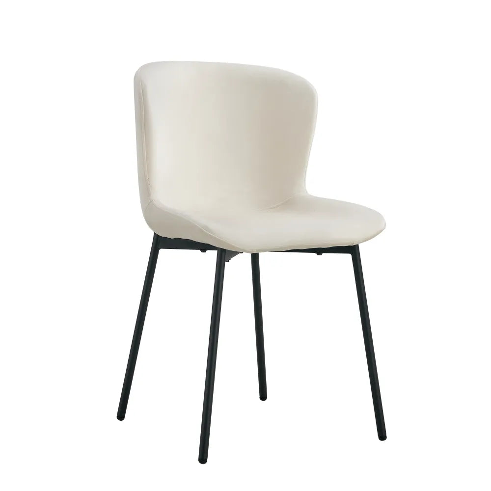 Lot 4 Chaises Salle à Manger Elen Velours Écru Pieds Métal Noir