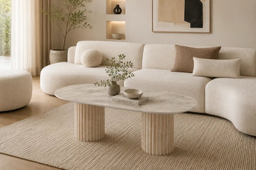 Table Basse Ovale Céramique Effet Travertin 120x60 cm – KEYSHA