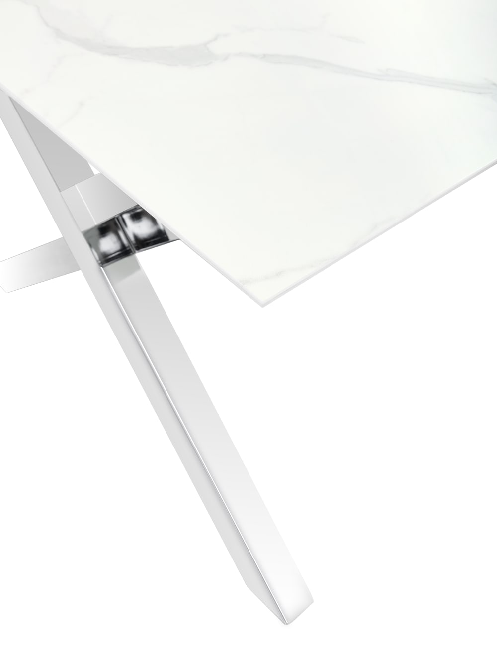 Table basse IXE Chrome & Verre Transparent 120x60x45 cm - Marbré blanc