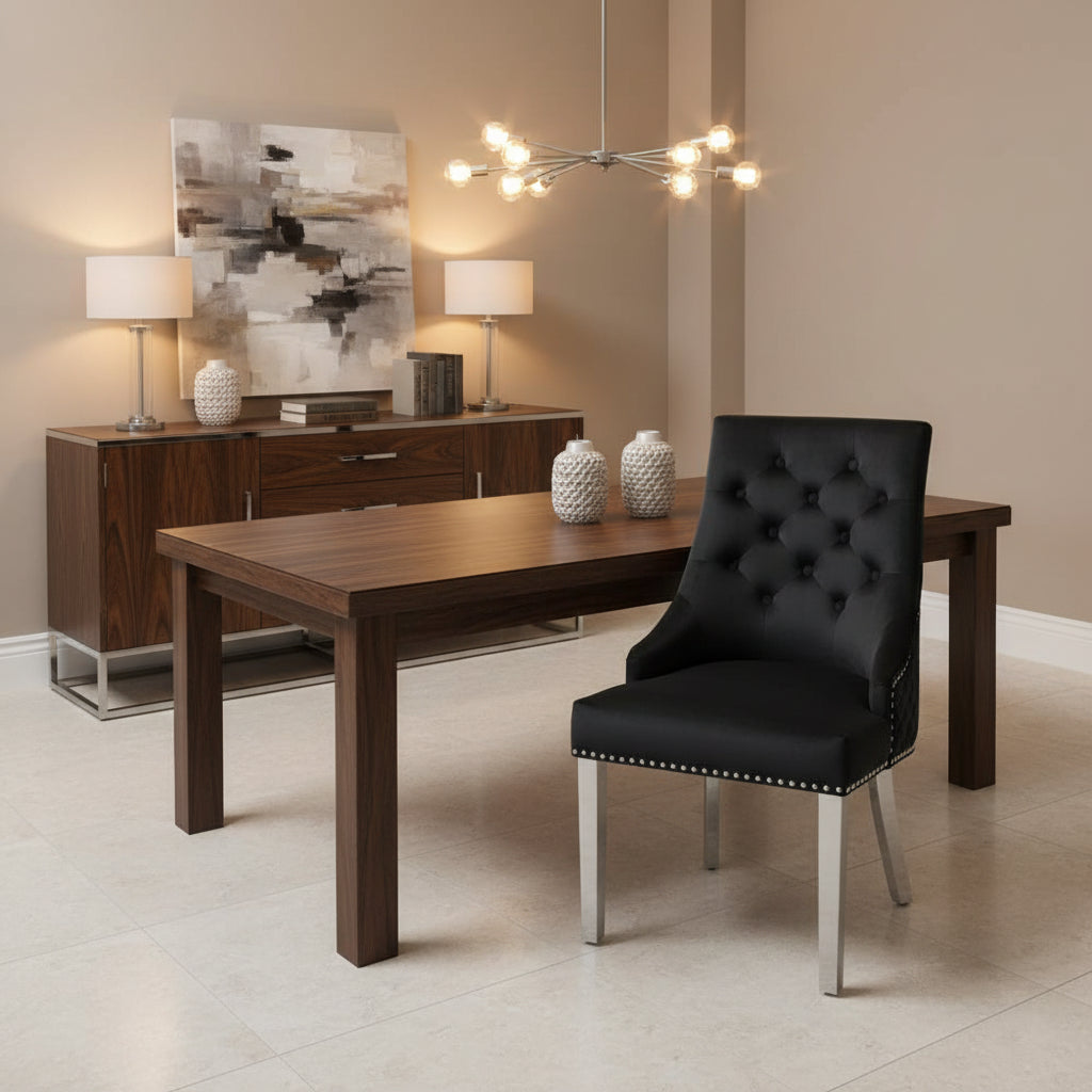 Lot de 2 chaises ANNEAU matelassée et cloutée Chrome velours - Noir