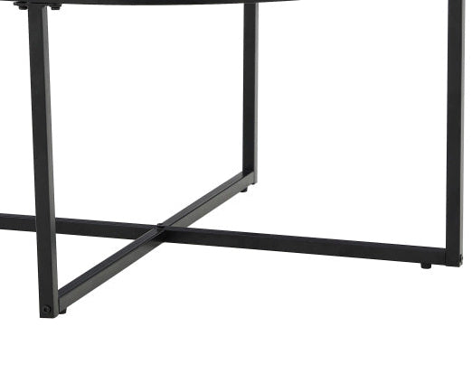 Table Basse LORIE Ronde Plateau Verre Trempé Transparent Structure Métal Noir D90x45cm