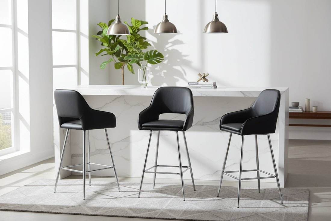 Lot de 2 tabourets de bar ATHENA pied chrome velours #couleur_noir