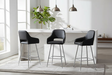 Lot 2 Tabourets de Bar Velours Noir Chrome 47x41x104 cm ATHENA