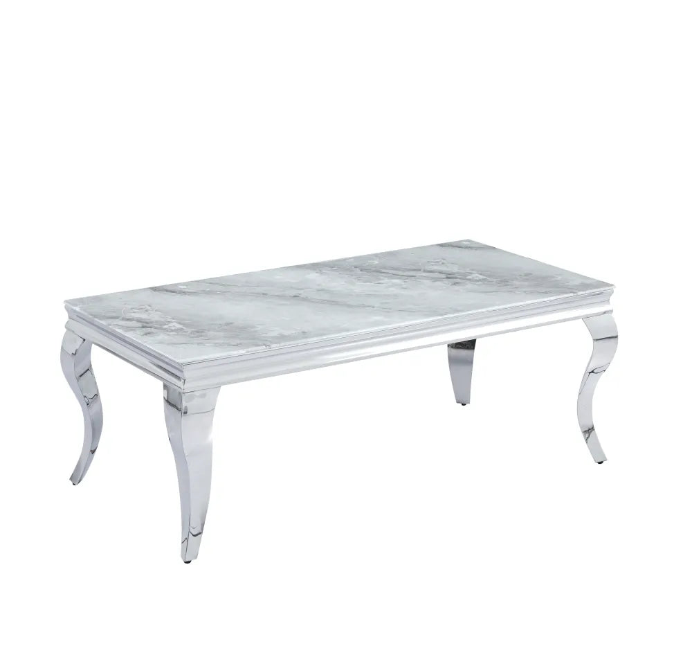 Table basse BAROQUE Chrome 120x60x45 cm - Marbré gris