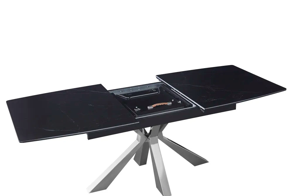 Table extensible BIANCA Chrome plateau Céramique #couleur_marbré-noir