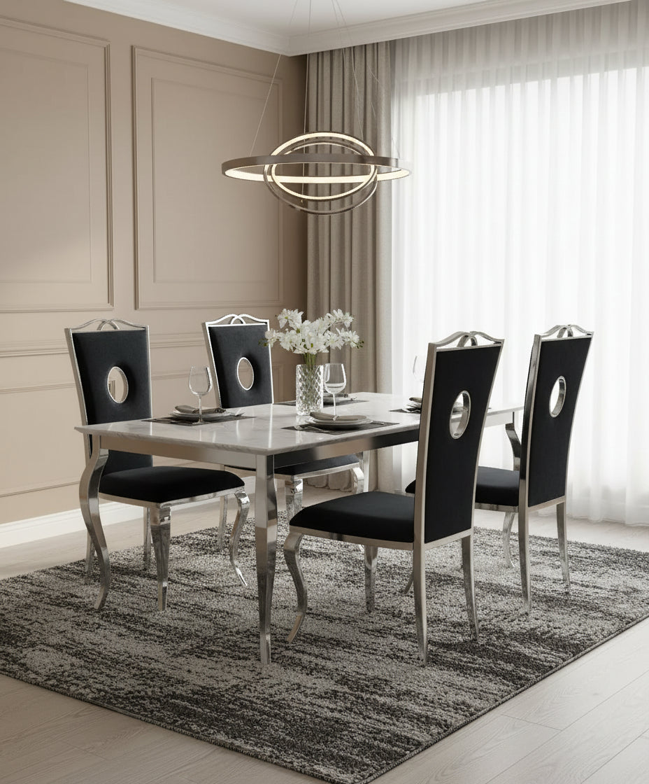 Lot 4 Chaises Salle à Manger Chrome & Velours Noir ROYALE