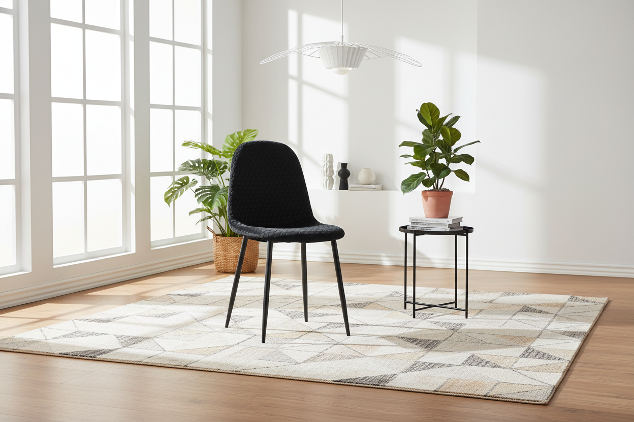 Lot 4 Chaises Salle à Manger Scandinave Alvéole Velours Noir Pieds Métal Noir