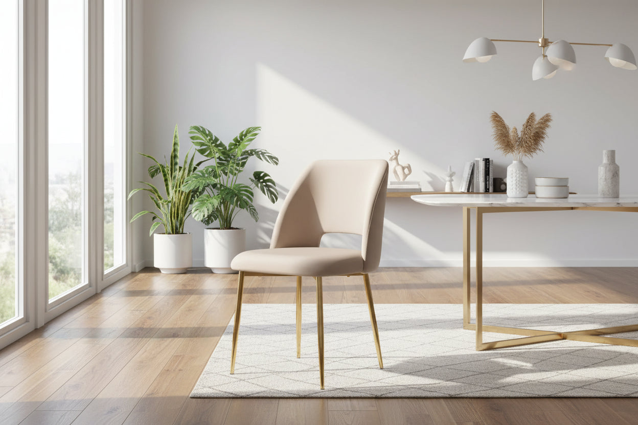 Lot 4 Chaises Salle à Manger Velours Taupe Pieds Gold Design Moderne – AVA