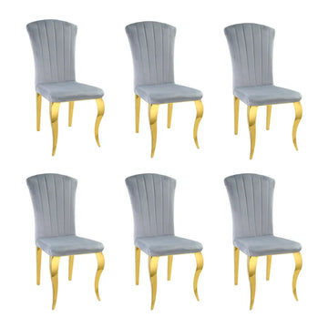 Lot de 6 Chaises baroque LOUIS Gold Velours Gris