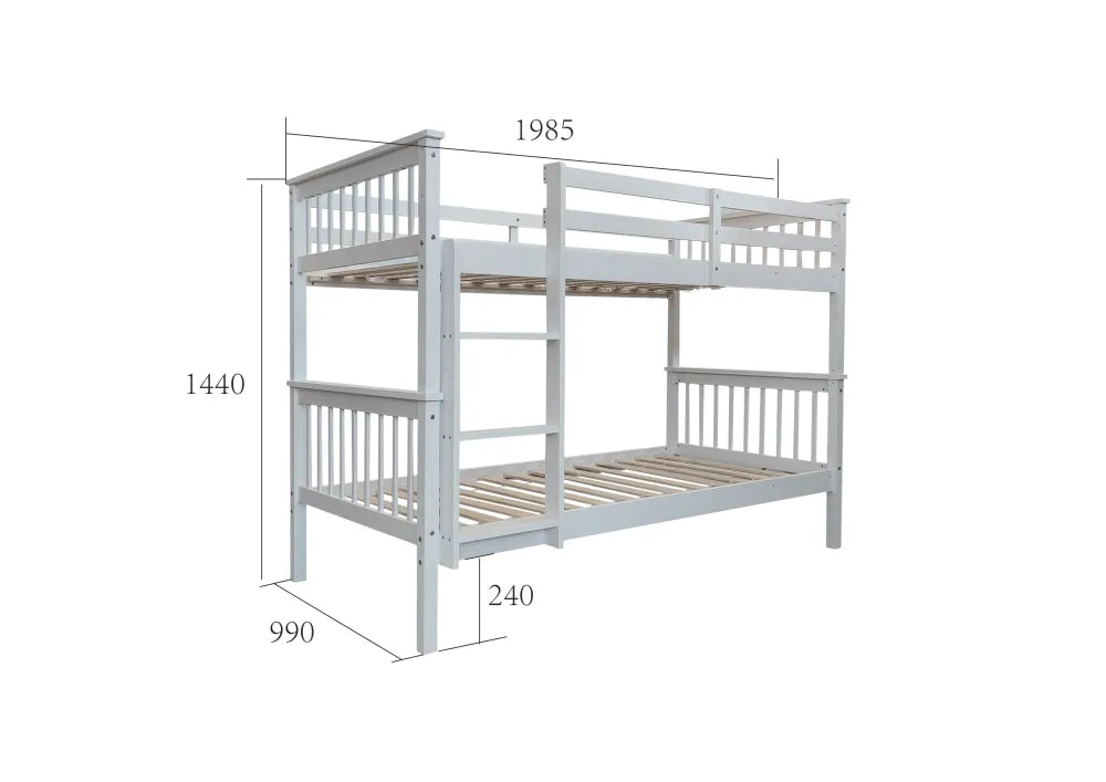 Lits superposés 90x190 bois blanc échelle sommiers lattes inclus - BATNA