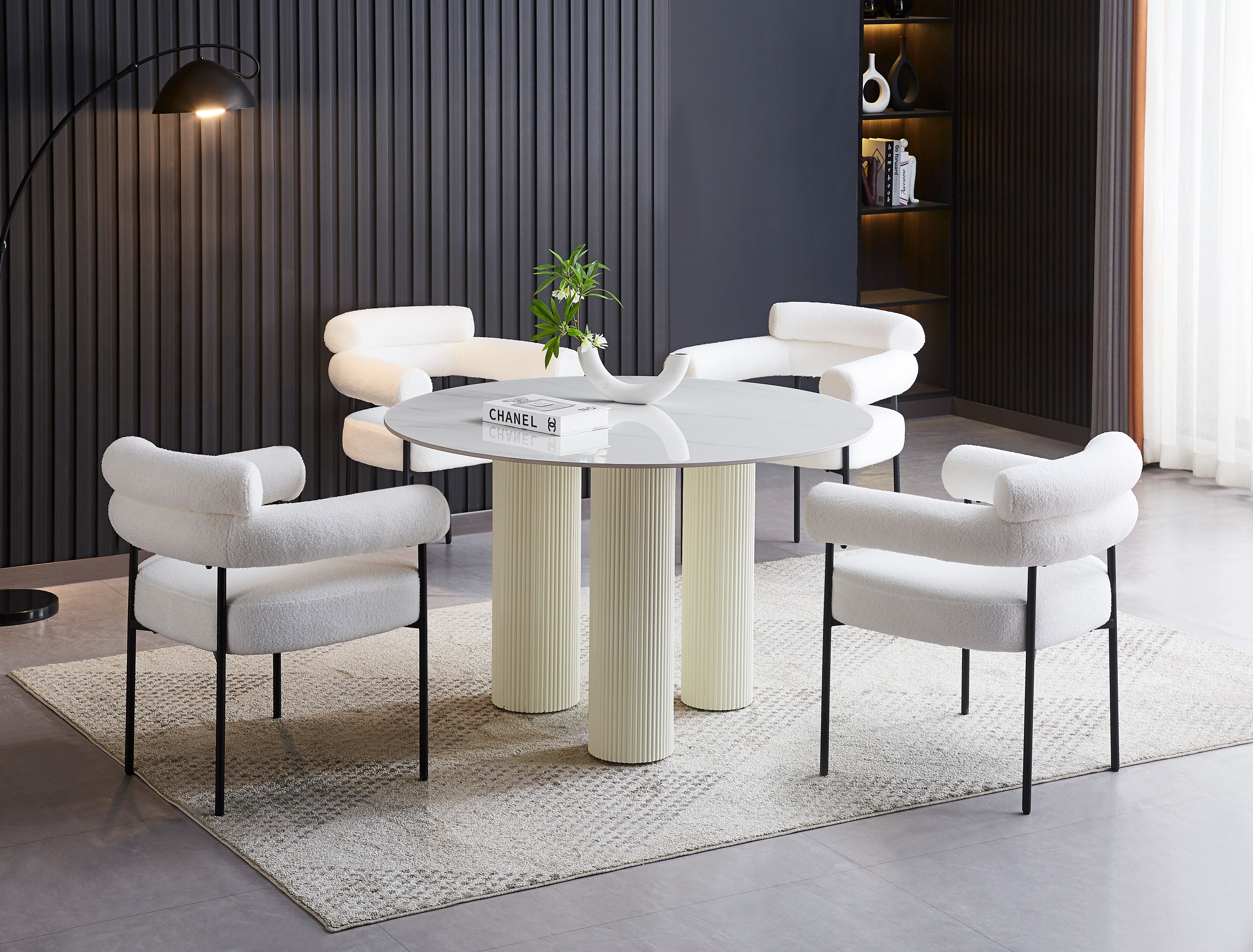 Lot 2 Chaises Salle à Manger Doudou Blanc Accoudoirs 72x60x77cm Métal Noir
