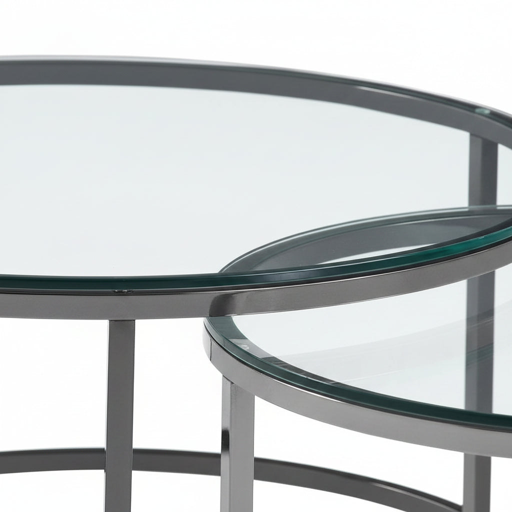 Lot de 2 tables Basses Gigogne ARTO inox et plateau en verre TRANSPARENT
